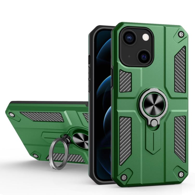 For iPhone 13 Carbon Fiber Pattern PC + TPU Protective Case with Ring Holder
