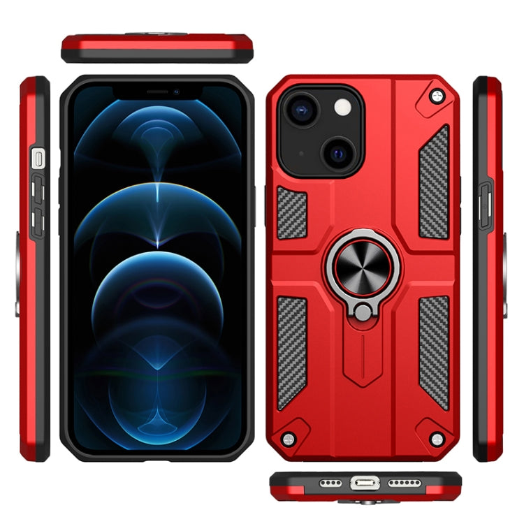 For iPhone 13 Carbon Fiber Pattern PC + TPU Protective Case with Ring Holder