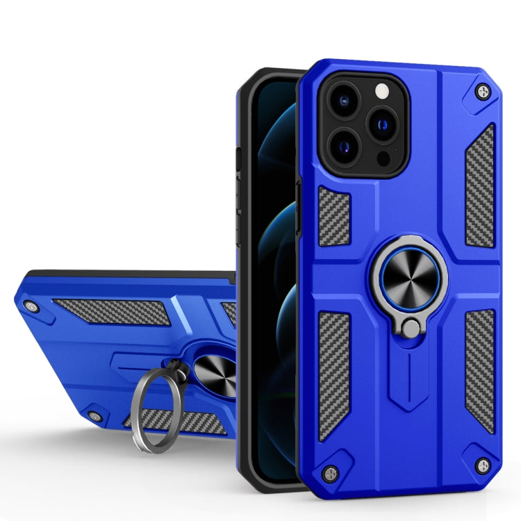 For iPhone 13 Pro Carbon Fiber Pattern PC + TPU Protective Case with Ring Holder