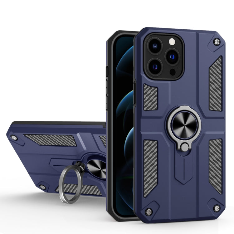 For iPhone 13 Pro Max Carbon Fiber Pattern PC + TPU Protective Case with Ring Holder