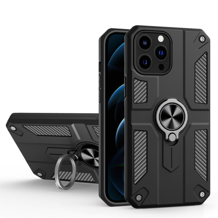 For iPhone 13 Pro Max Carbon Fiber Pattern PC + TPU Protective Case with Ring Holder