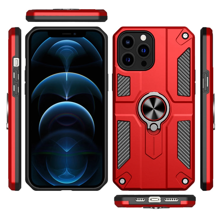 For iPhone 13 Pro Max Carbon Fiber Pattern PC + TPU Protective Case with Ring Holder