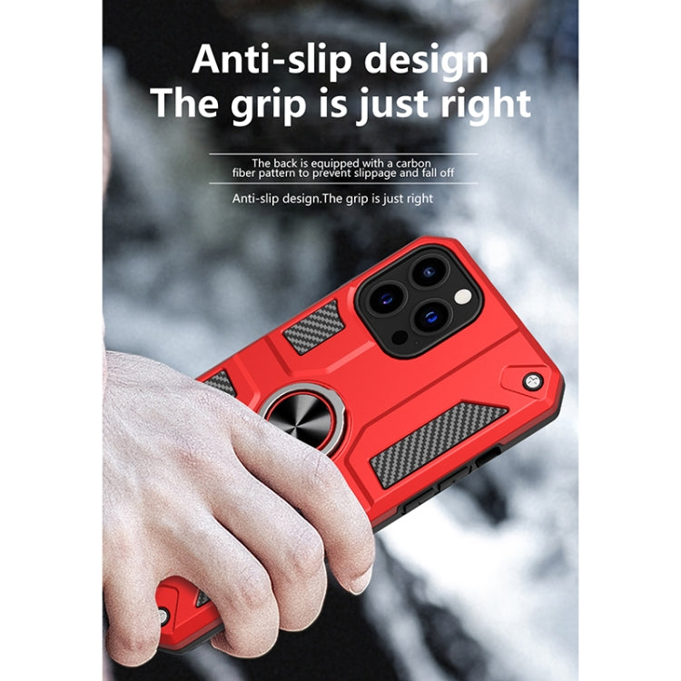 For iPhone 13 Pro Max Carbon Fiber Pattern PC + TPU Protective Case with Ring Holder