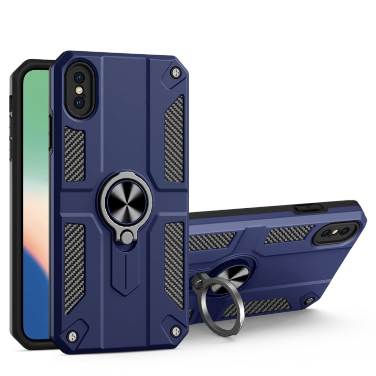 For iPhone X / XS Carbon Fiber Pattern PC + TPU Protective Case with Ring Holder