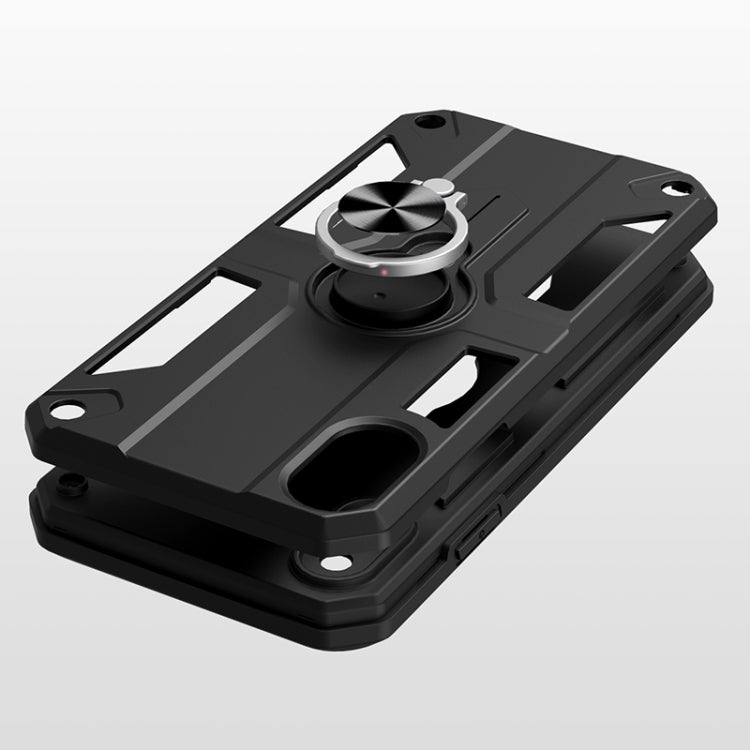 For iPhone X / XS Carbon Fiber Pattern PC + TPU Protective Case with Ring Holder