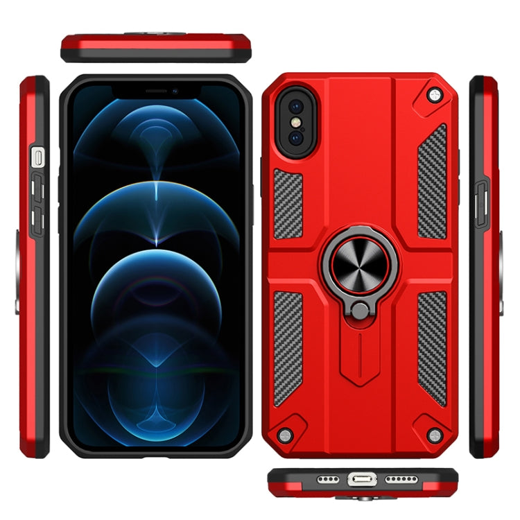For iPhone X / XS Carbon Fiber Pattern PC + TPU Protective Case with Ring Holder