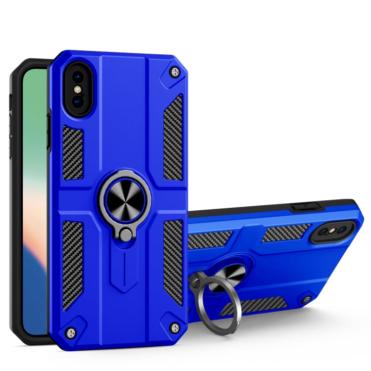 For iPhone X / XS Carbon Fiber Pattern PC + TPU Protective Case with Ring Holder