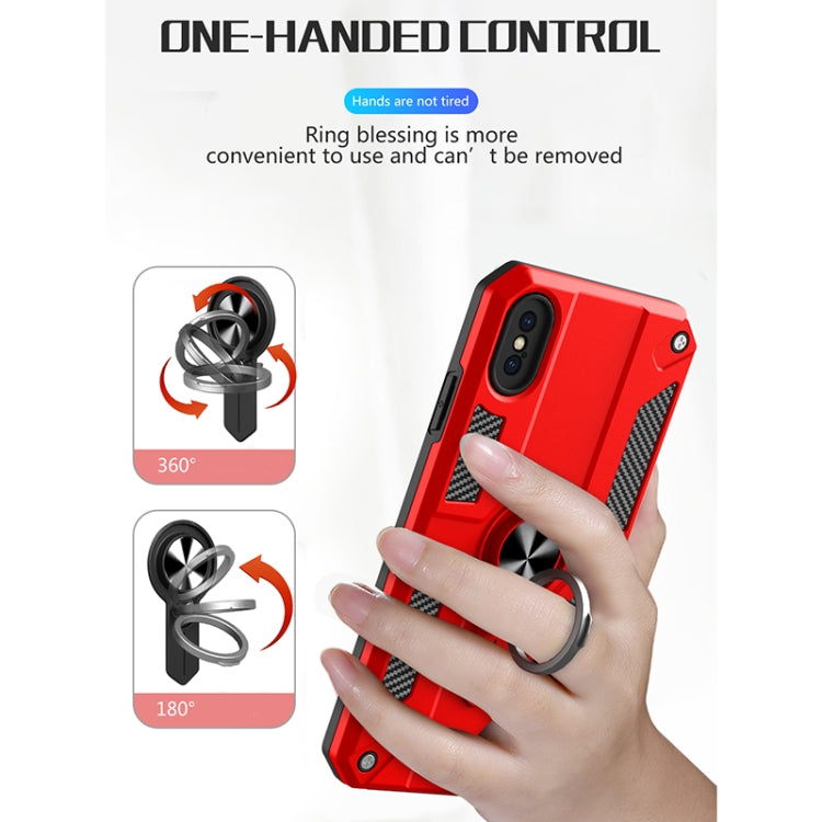For iPhone X / XS Carbon Fiber Pattern PC + TPU Protective Case with Ring Holder