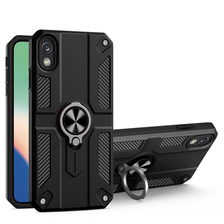 For iPhone XR Carbon Fiber Pattern PC + TPU Protective Case with Ring Holder
