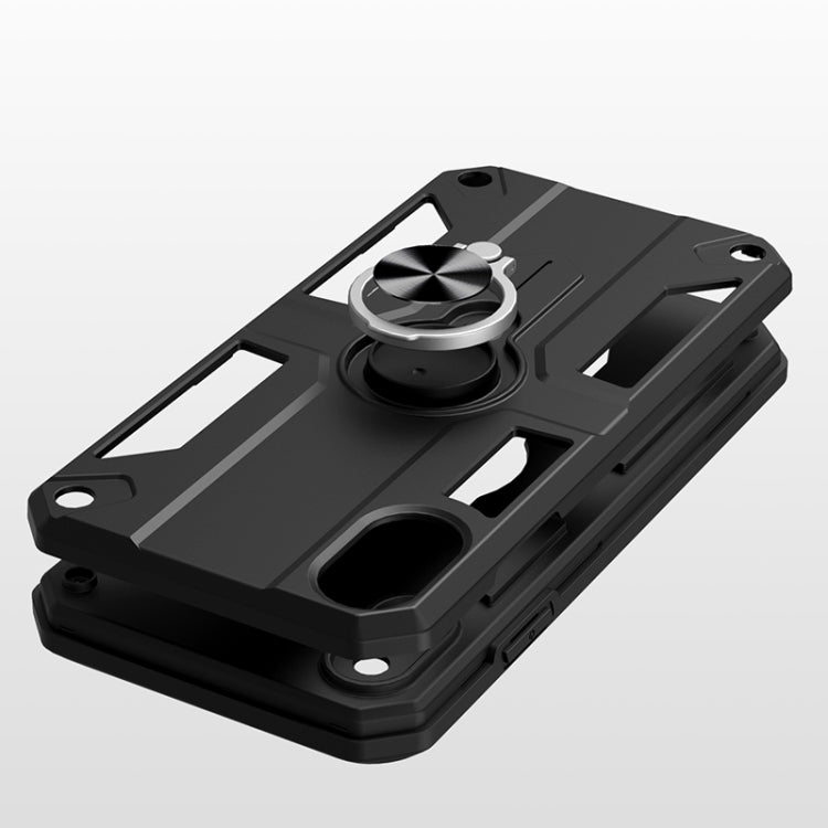 For iPhone XR Carbon Fiber Pattern PC + TPU Protective Case with Ring Holder