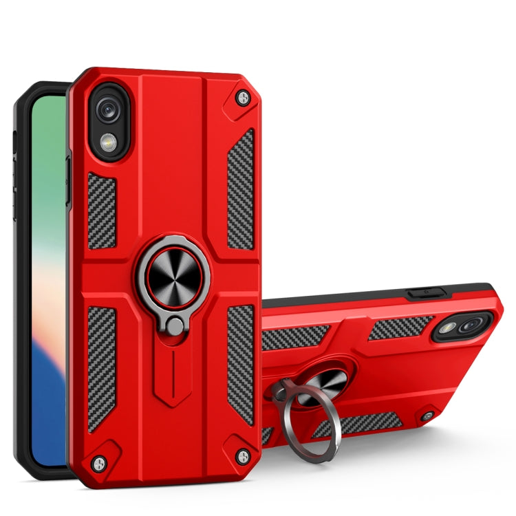 For iPhone XR Carbon Fiber Pattern PC + TPU Protective Case with Ring Holder