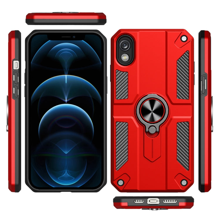 For iPhone XR Carbon Fiber Pattern PC + TPU Protective Case with Ring Holder