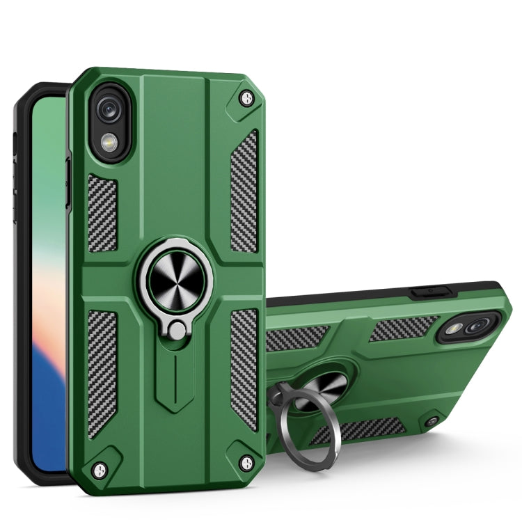 For iPhone XR Carbon Fiber Pattern PC + TPU Protective Case with Ring Holder