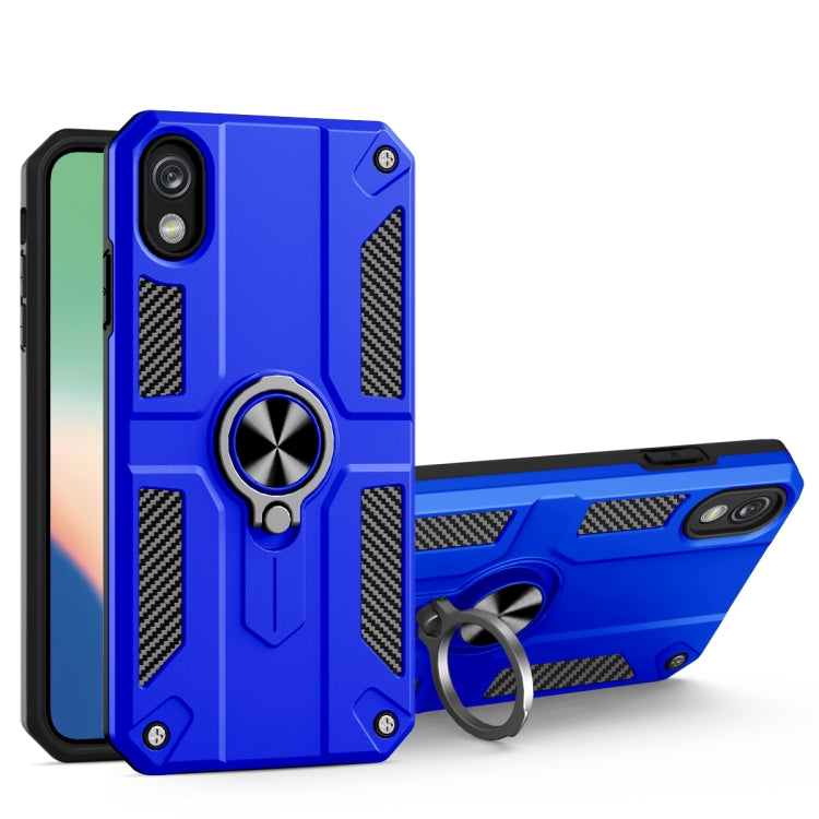 For iPhone XR Carbon Fiber Pattern PC + TPU Protective Case with Ring Holder