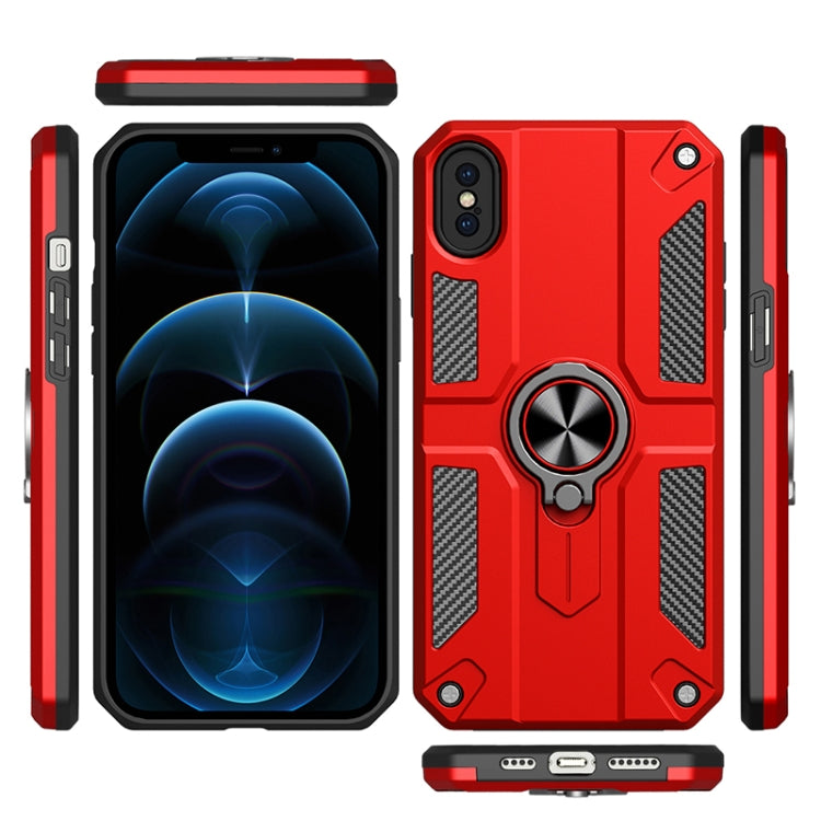 For iPhone XS Max Carbon Fiber Pattern PC + TPU Protective Case with Ring Holder