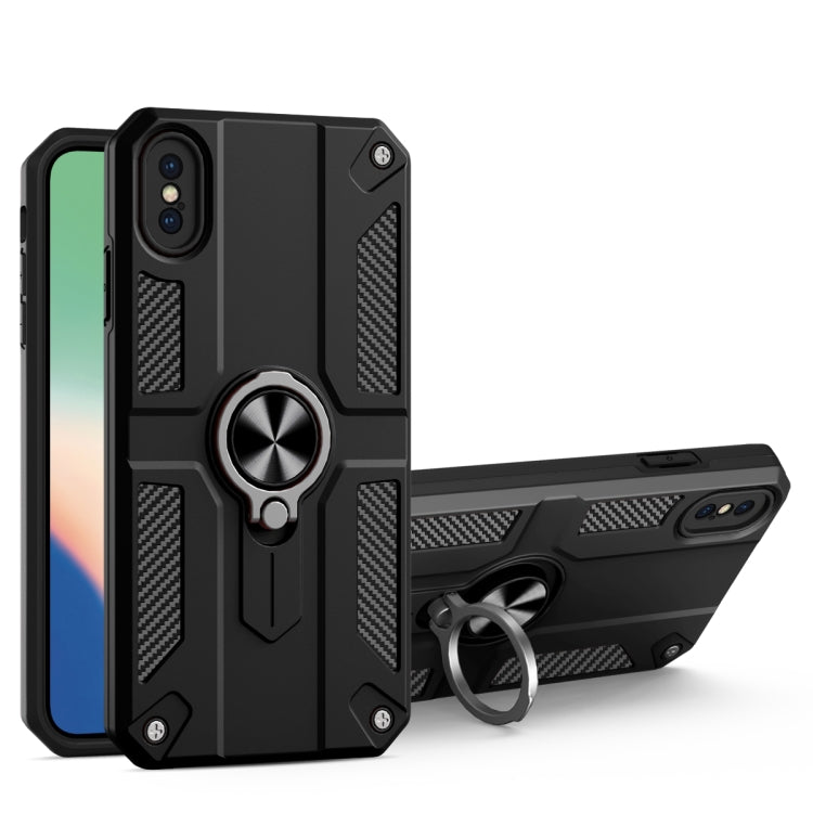 For iPhone XS Max Carbon Fiber Pattern PC + TPU Protective Case with Ring Holder