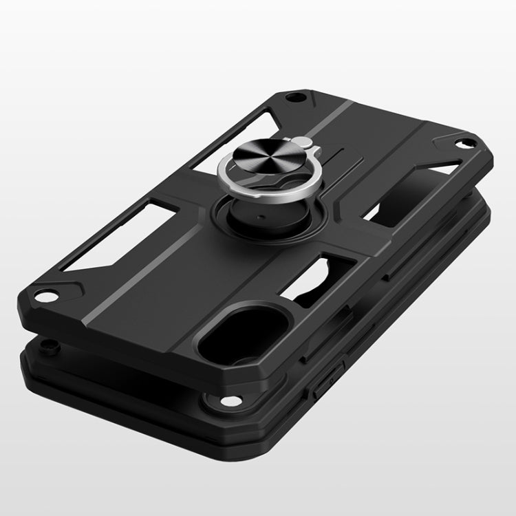 For iPhone XS Max Carbon Fiber Pattern PC + TPU Protective Case with Ring Holder
