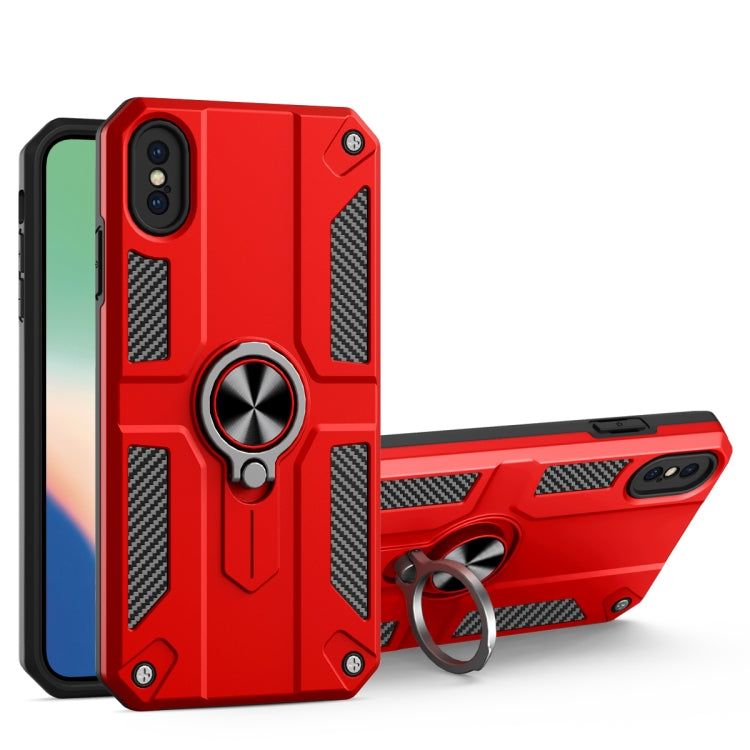 For iPhone XS Max Carbon Fiber Pattern PC + TPU Protective Case with Ring Holder