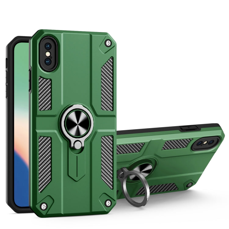 For iPhone XS Max Carbon Fiber Pattern PC + TPU Protective Case with Ring Holder