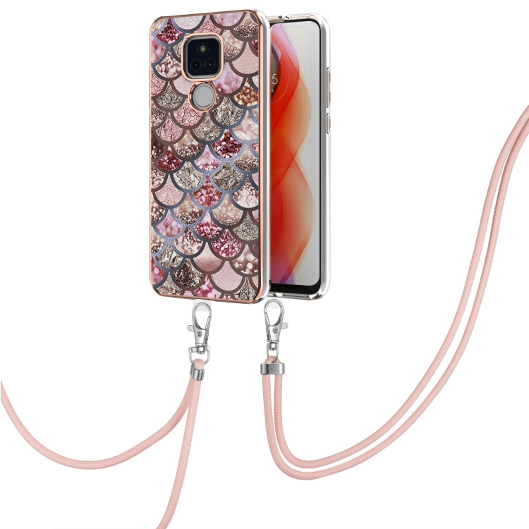 For Motorola Moto G Play 2021 Electroplating Pattern IMD TPU Shockproof Case with Neck Lanyard