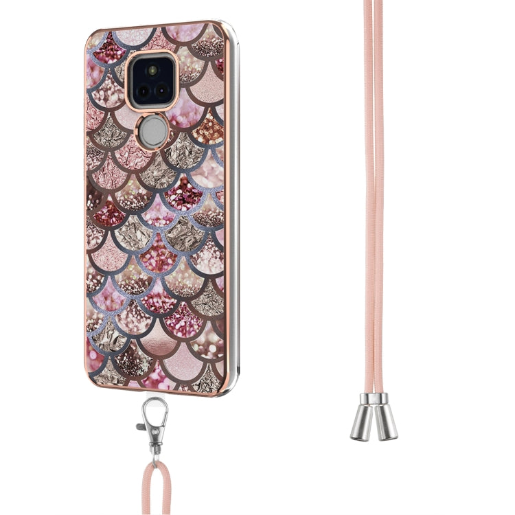 For Motorola Moto G Play 2021 Electroplating Pattern IMD TPU Shockproof Case with Neck Lanyard