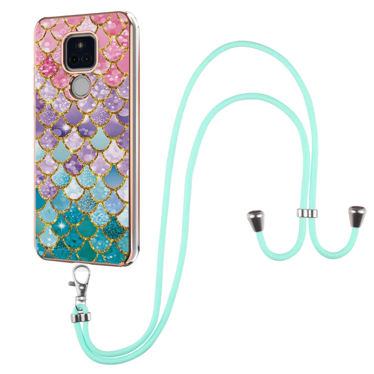 For Motorola Moto G Play 2021 Electroplating Pattern IMD TPU Shockproof Case with Neck Lanyard