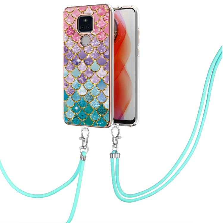 For Motorola Moto G Play 2021 Electroplating Pattern IMD TPU Shockproof Case with Neck Lanyard