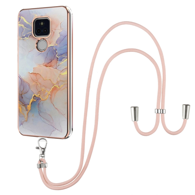 For Motorola Moto G Play 2021 Electroplating Pattern IMD TPU Shockproof Case with Neck Lanyard