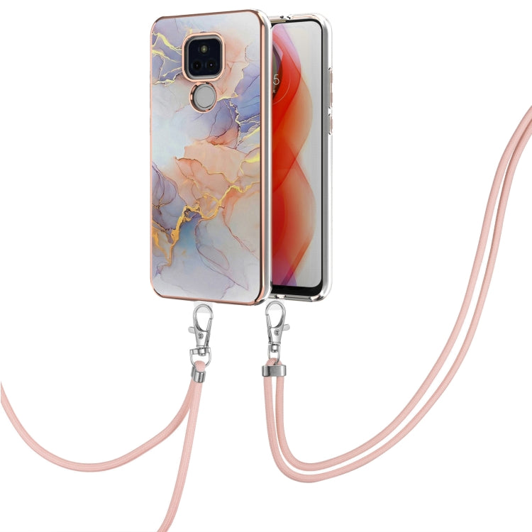 For Motorola Moto G Play 2021 Electroplating Pattern IMD TPU Shockproof Case with Neck Lanyard