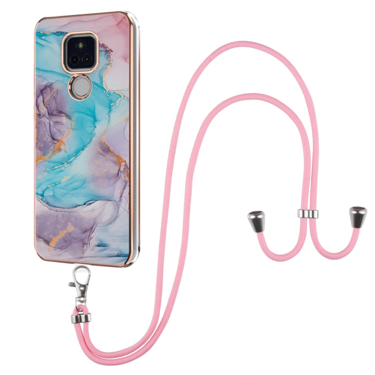 For Motorola Moto G Play 2021 Electroplating Pattern IMD TPU Shockproof Case with Neck Lanyard