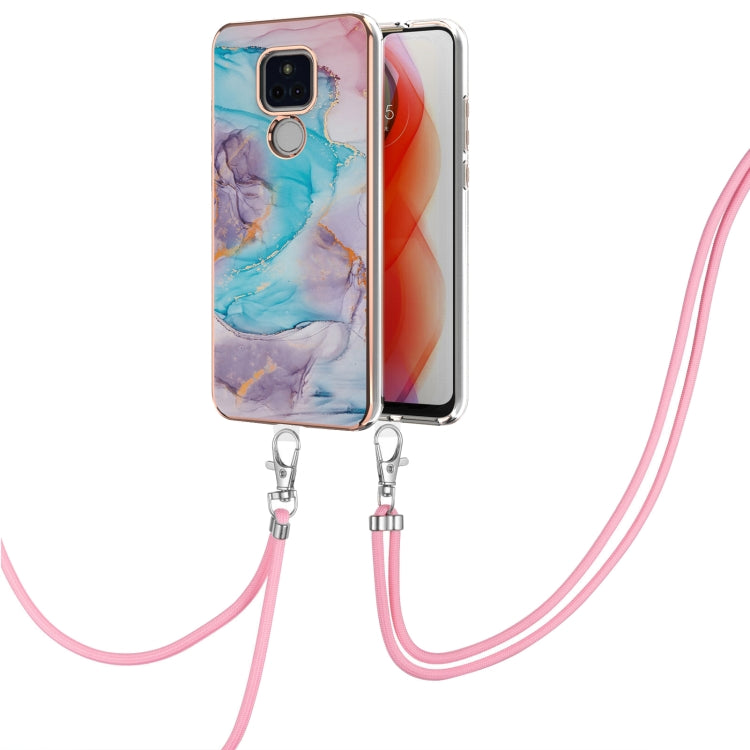 For Motorola Moto G Play 2021 Electroplating Pattern IMD TPU Shockproof Case with Neck Lanyard