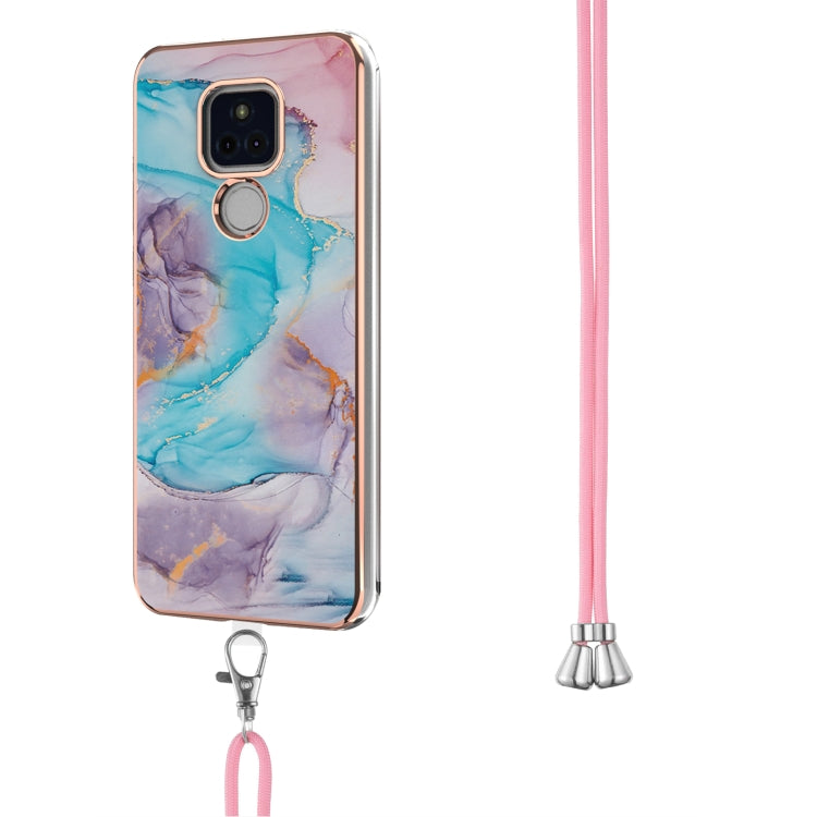 For Motorola Moto G Play 2021 Electroplating Pattern IMD TPU Shockproof Case with Neck Lanyard