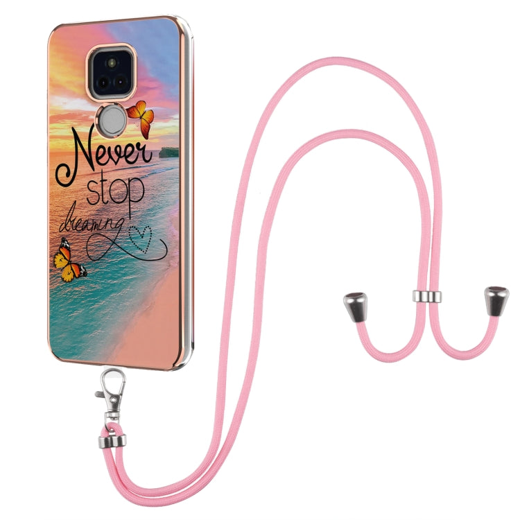 For Motorola Moto G Play 2021 Electroplating Pattern IMD TPU Shockproof Case with Neck Lanyard