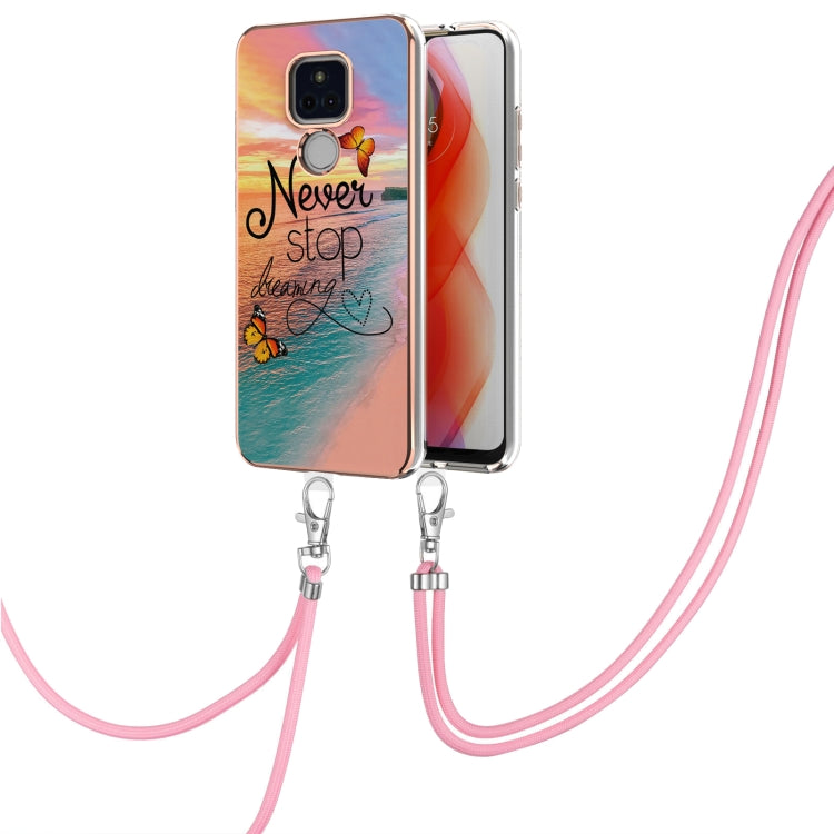 For Motorola Moto G Play 2021 Electroplating Pattern IMD TPU Shockproof Case with Neck Lanyard
