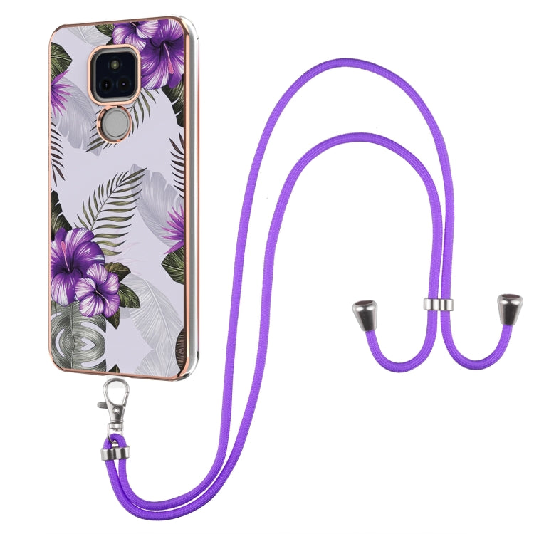 For Motorola Moto G Play 2021 Electroplating Pattern IMD TPU Shockproof Case with Neck Lanyard