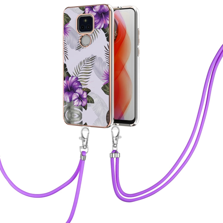 For Motorola Moto G Play 2021 Electroplating Pattern IMD TPU Shockproof Case with Neck Lanyard
