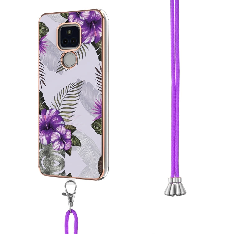 For Motorola Moto G Play 2021 Electroplating Pattern IMD TPU Shockproof Case with Neck Lanyard