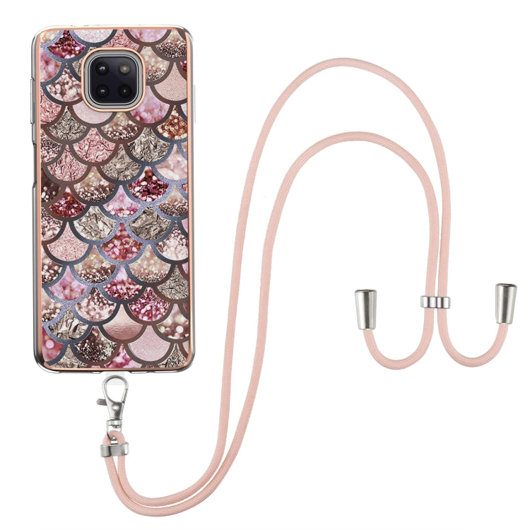 For Motorola Moto G Power 2021 Electroplating Pattern IMD TPU Shockproof Case with Neck Lanyard