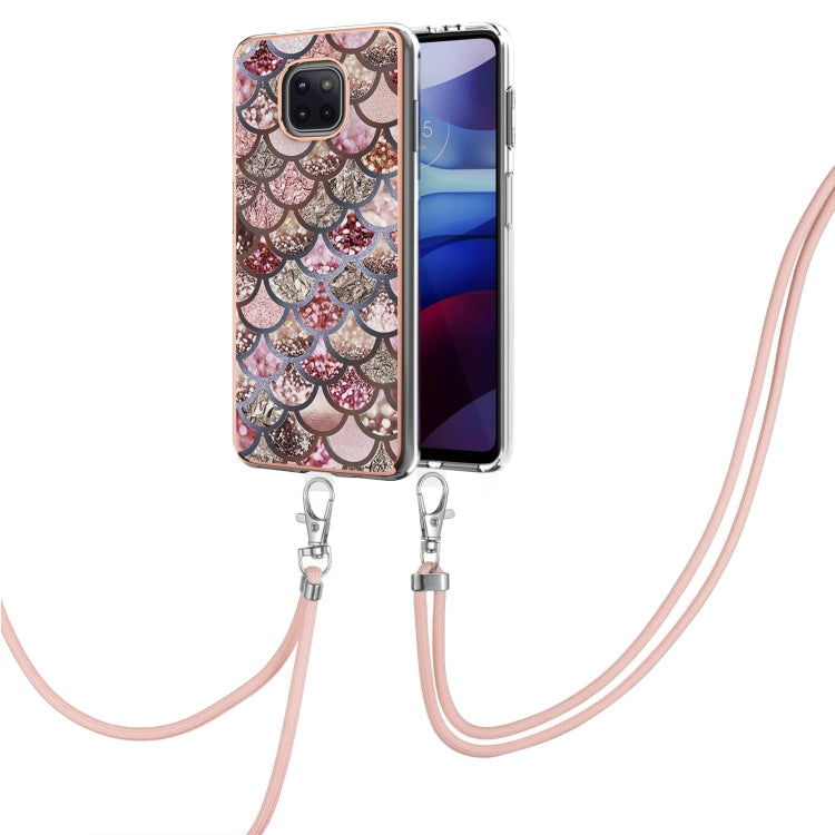 For Motorola Moto G Power 2021 Electroplating Pattern IMD TPU Shockproof Case with Neck Lanyard