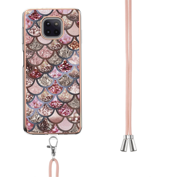 For Motorola Moto G Power 2021 Electroplating Pattern IMD TPU Shockproof Case with Neck Lanyard