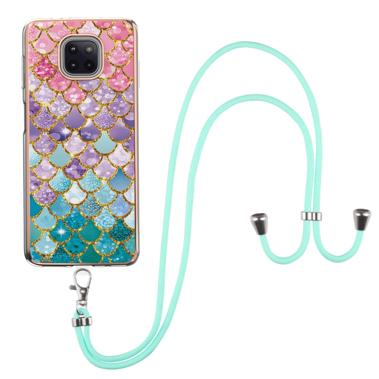 For Motorola Moto G Power 2021 Electroplating Pattern IMD TPU Shockproof Case with Neck Lanyard