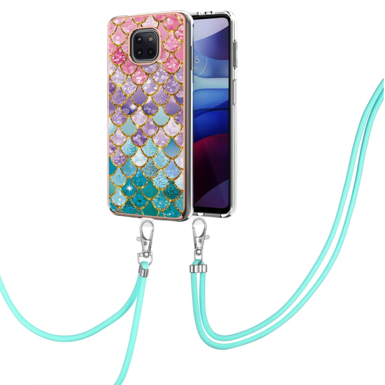 For Motorola Moto G Power 2021 Electroplating Pattern IMD TPU Shockproof Case with Neck Lanyard