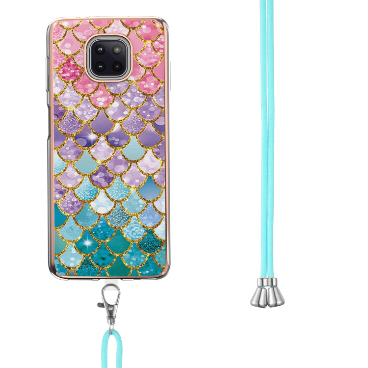 For Motorola Moto G Power 2021 Electroplating Pattern IMD TPU Shockproof Case with Neck Lanyard
