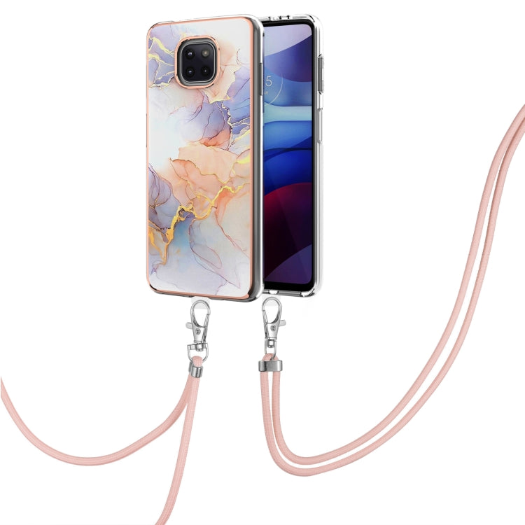 For Motorola Moto G Power 2021 Electroplating Pattern IMD TPU Shockproof Case with Neck Lanyard