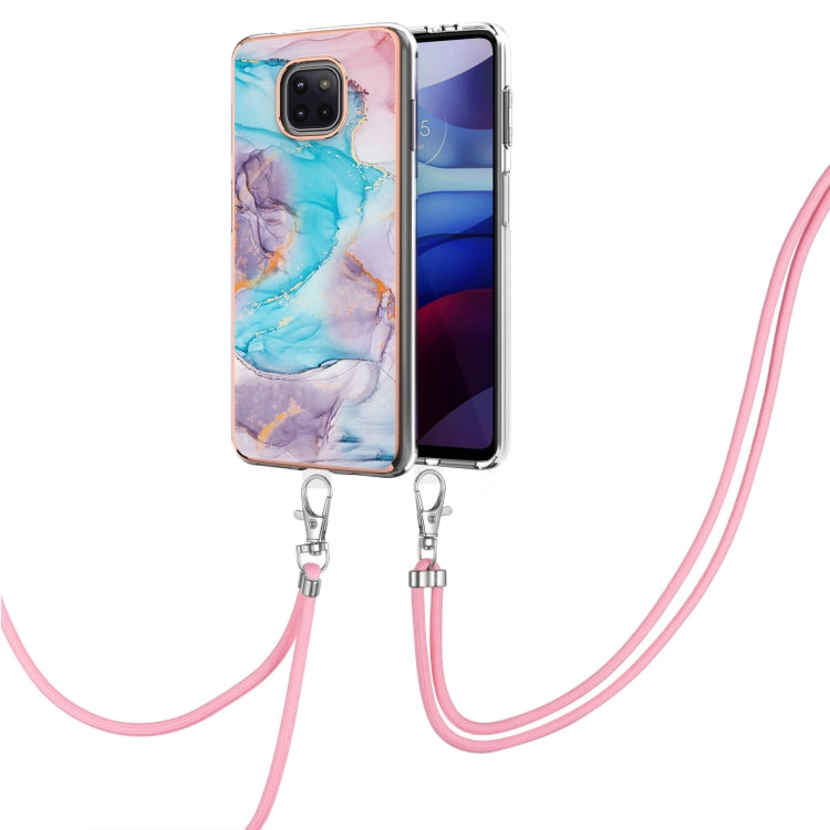 For Motorola Moto G Power 2021 Electroplating Pattern IMD TPU Shockproof Case with Neck Lanyard