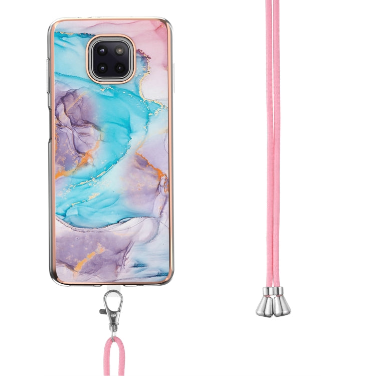 For Motorola Moto G Power 2021 Electroplating Pattern IMD TPU Shockproof Case with Neck Lanyard