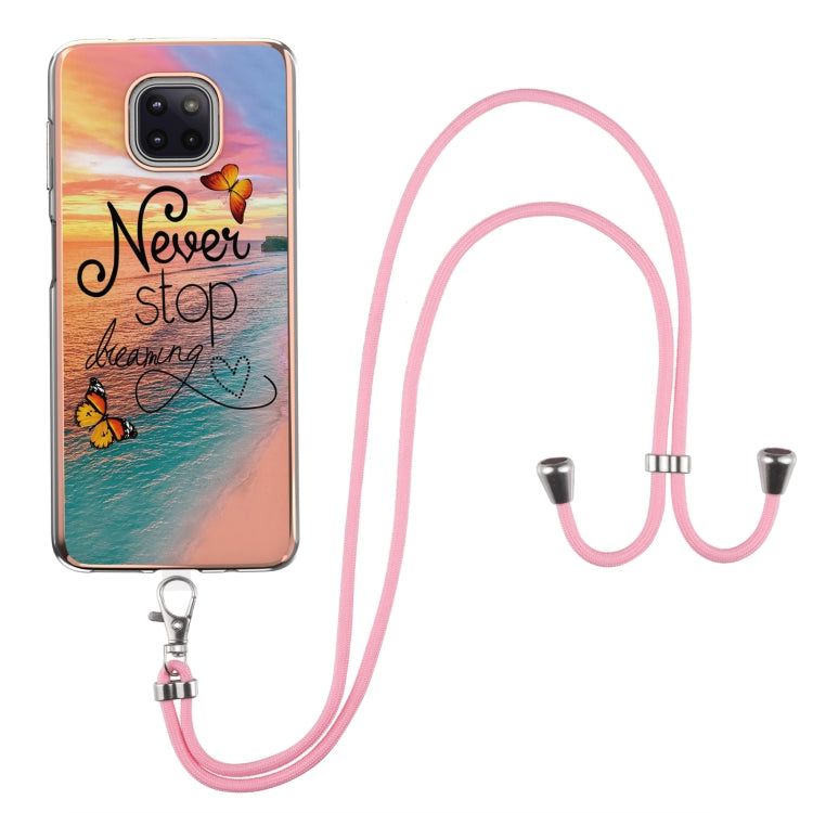 For Motorola Moto G Power 2021 Electroplating Pattern IMD TPU Shockproof Case with Neck Lanyard