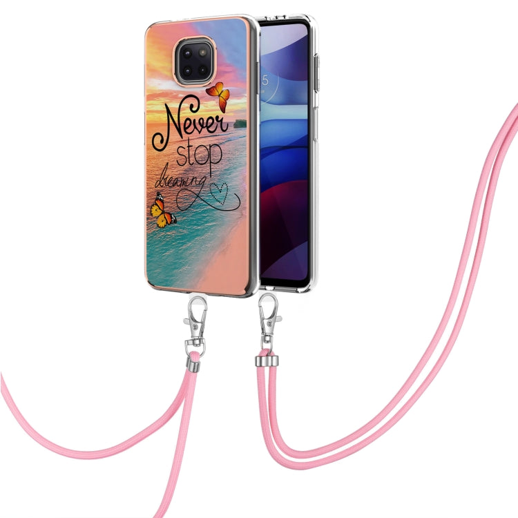 For Motorola Moto G Power 2021 Electroplating Pattern IMD TPU Shockproof Case with Neck Lanyard