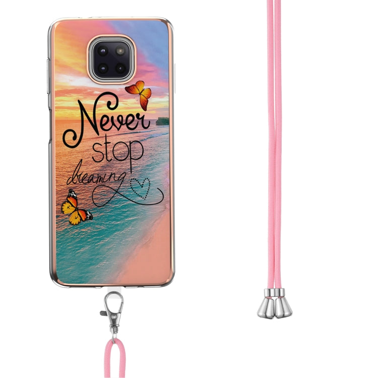 For Motorola Moto G Power 2021 Electroplating Pattern IMD TPU Shockproof Case with Neck Lanyard