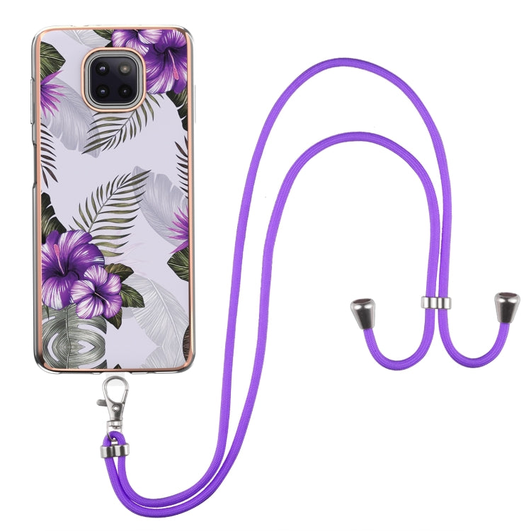 For Motorola Moto G Power 2021 Electroplating Pattern IMD TPU Shockproof Case with Neck Lanyard